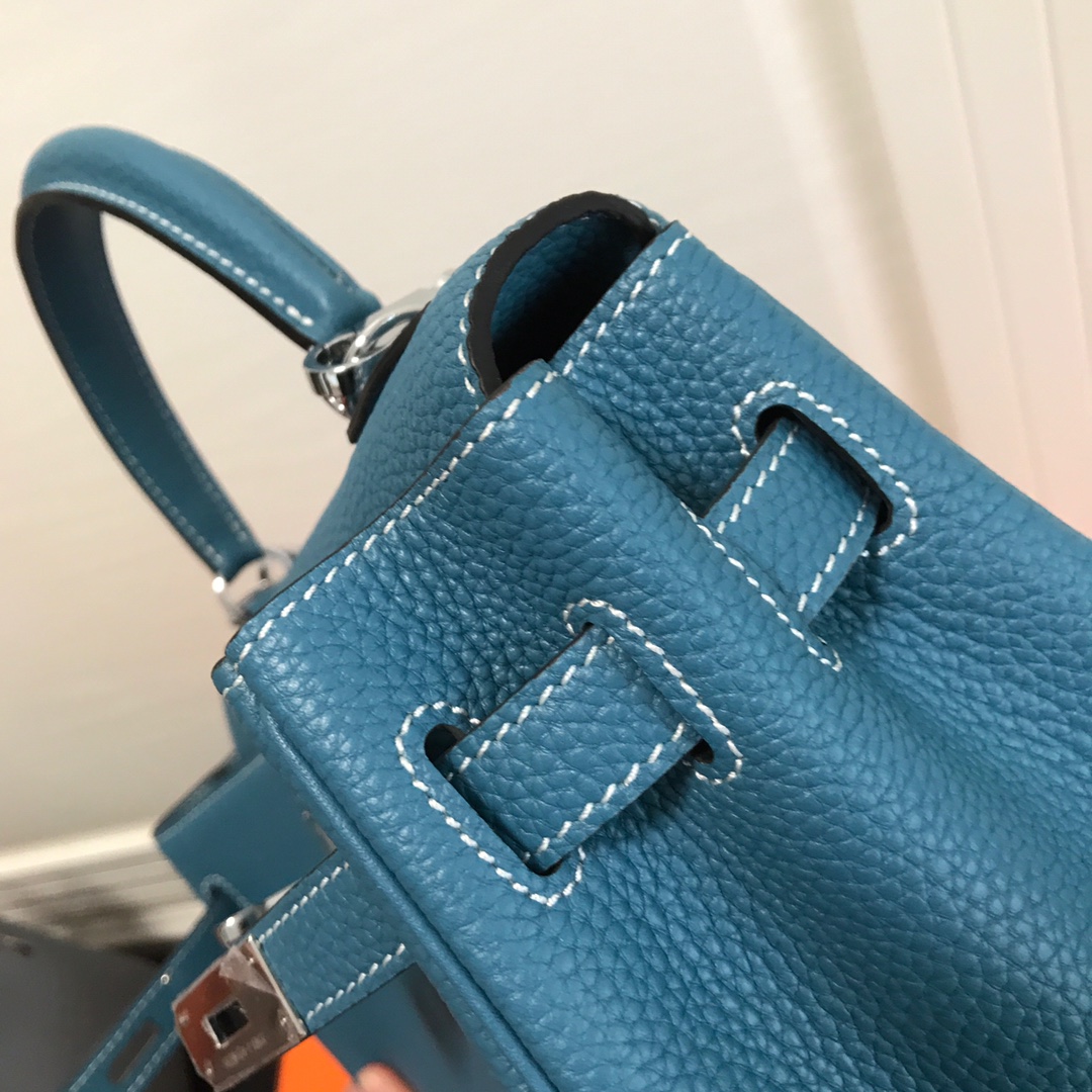 Hermes Kelly 32cm Handbag Shoulder Bag in Blue Jean Togo Leather